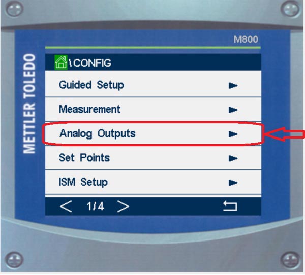 hit the analog outputs menu button to configure analog outputs for critical quality attributes